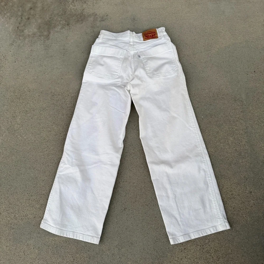 Levi's Jeans Women Mile High Cropped Wide‎ Leg Button Fly Ivory Tag Size 24 - Picture 8 of 9